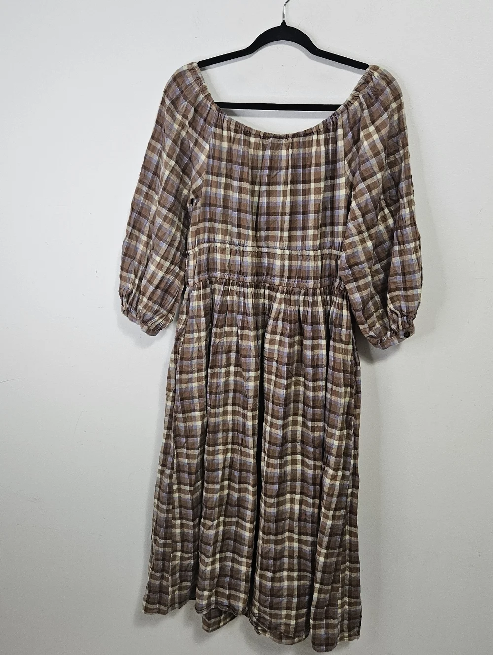 Madewell Gauze Sophia Midi Dress Sz S Brown Plaid Cottagecore - Picture 9 of 11